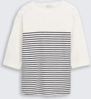 TOM TAILOR Damen Plus Size - Langarmshirt mit Streifenmuster, weiß, Gestreift, Gr. 52