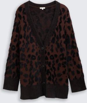 TOM TAILOR Damen Plus Size - Loose Fit Cardigan mit Leo-Muster, braun, Animalprint, Gr. 44