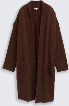 TOM TAILOR Damen Plus Size - Oversize Cardigan mit Wollanteil, braun, Meliert, Gr. 46