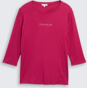 TOM TAILOR Damen Plus Size - Slim Fit Langarmshirt mit Glitzer-Logo, rot, Uni, Gr. 46