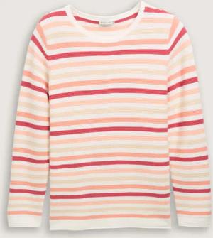 TOM TAILOR Damen Plus Size - Strickpullover mit Bio-Baumwolle, orange, Gestreift, Gr. 46