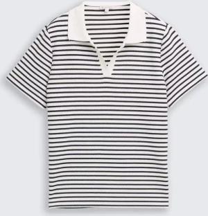 TOM TAILOR Damen Poloshirt mit Streifenmuster, blau, Gestreift, Gr. XL