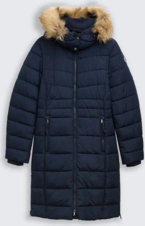 TOM TAILOR Damen Puffer-Mantel mit abnehmbarer Kapuze, blau, Uni, Gr. XXXL
