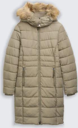TOM TAILOR Damen Puffer-Mantel mit abnehmbarer Kapuze, grün, Uni, Gr. XS