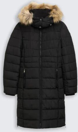 TOM TAILOR Damen Puffer-Mantel mit abnehmbarer Kapuze, schwarz, Uni, Gr. XXL