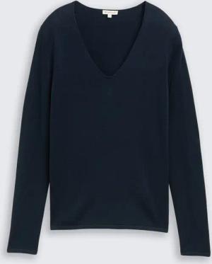 TOM TAILOR Damen Pullover mit V-Ausschnitt, blau, Uni, Gr. XXXL