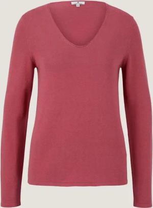 TOM TAILOR Damen Pullover mit V-Ausschnitt, rot, Uni, Gr. S