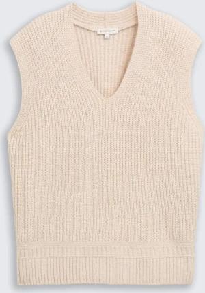 TOM TAILOR Damen Pullunder mit V-Ausschnitt, beige, Meliert, Gr. XS