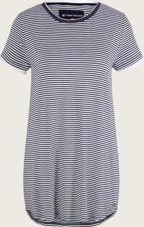 TOM TAILOR Damen Pyjama-Kleid mit Streifenmuster, blau, Gestreift, Gr. 38