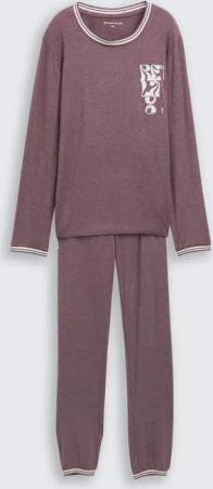 TOM TAILOR Damen Pyjama-Set in Melange Optik, lila, Meliert, Gr. 36