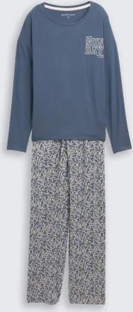 TOM TAILOR Damen Pyjama-Set mit Allover-Print, blau, Gemustert, Gr. 38
