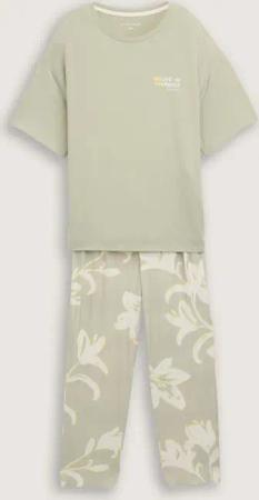 TOM TAILOR Damen Pyjama-Set mit Allover-Print, grün, Geblümt, Gr. 3XL/46