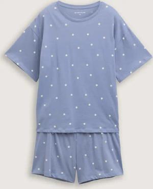 TOM TAILOR Damen Pyjama-Set mit Punktemuster, blau, Gemustert, Gr. XXL/44