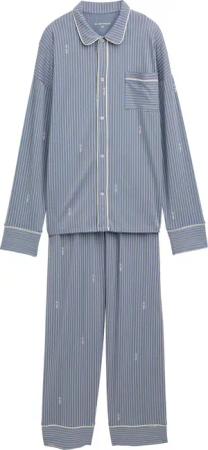 TOM TAILOR Damen Pyjama-Set mit Streifenmuster, blau, Gestreift, Gr. 42