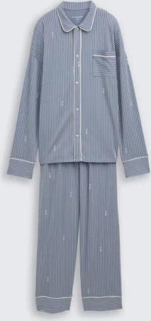 TOM TAILOR Damen Pyjama-Set mit Streifenmuster, blau, Gestreift, Gr. 44