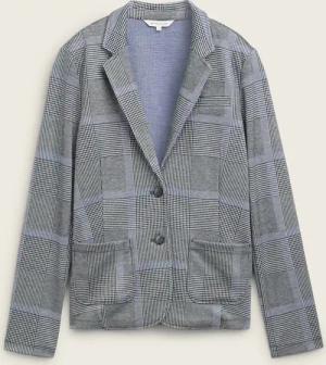 TOM TAILOR Damen Regular Fit Blazer im Karomuster, blau, Kariert, Gr. XXL