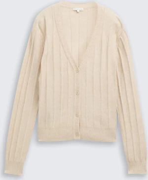 TOM TAILOR Damen Rib Cardigan mit Wollanteil, beige, Meliert, Gr. L
