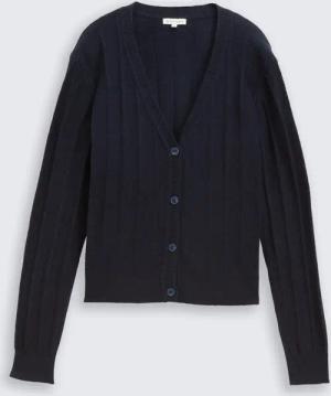 TOM TAILOR Damen Rib Cardigan mit Wollanteil, blau, Uni, Gr. XL