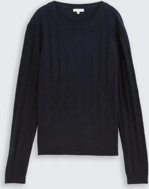 TOM TAILOR Damen Rib Strickpullover mit Wollanteil, blau, Uni, Gr. S