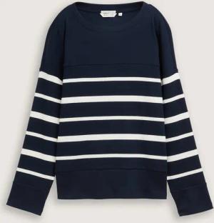 TOM TAILOR Damen Ripp Langarmshirt mit Streifenmuster, blau, Gestreift, Gr. XS