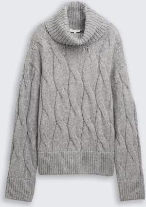 TOM TAILOR Damen Rollkragenpullover mit Zopfmuster, grau, Meliert, Gr. XXL