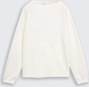 TOM TAILOR Damen Scuba Langarmshirt mit 3D-Print, weiß, Uni, Gr. S