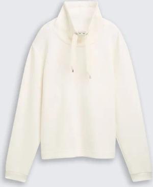 TOM TAILOR Damen Scuba Sweatshirt mit Stehkragen, weiß, Uni, Gr. XXL