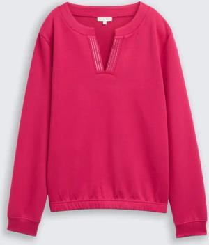 TOM TAILOR Damen Scuba Sweatshirt mit Strasssteinen, rot, Uni, Gr. XXXL