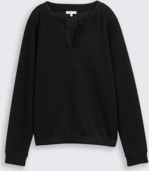 TOM TAILOR Damen Scuba Sweatshirt mit Strasssteinen, schwarz, Uni, Gr. XS