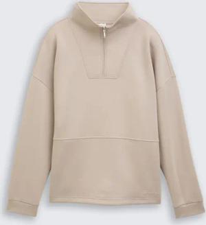 TOM TAILOR Damen Scuba Troyer Sweatshirt, grau, Uni, Gr. XXXL