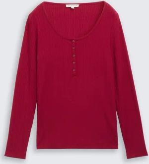 TOM TAILOR Damen Slim Fit Henley Langarmshirt, rot, Uni, Gr. XXL