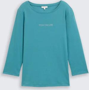 TOM TAILOR Damen Slim Fit Langarmshirt mit Glitzer-Logo, blau, Uni, Gr. XXL