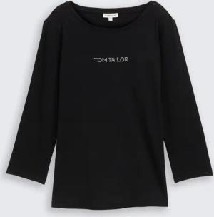 TOM TAILOR Damen Slim Fit Langarmshirt mit Glitzer-Logo, schwarz, Uni, Gr. XXL