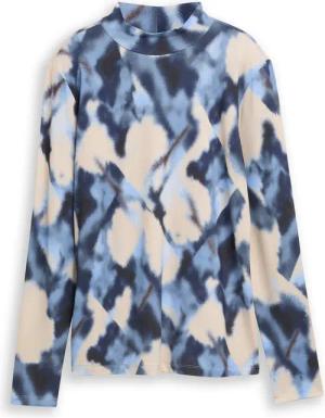 TOM TAILOR Damen Slim Fit Langarmshirt mit Muster, blau, Gemustert, Gr. S