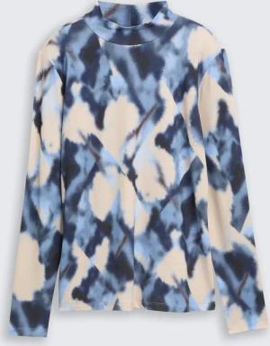 TOM TAILOR Damen Slim Fit Langarmshirt mit Muster, blau, Gemustert, Gr. XXL