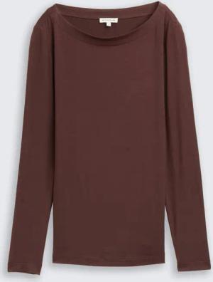 TOM TAILOR Damen Slim Fit Langarmshirt mit U-Boot-Ausschnitt, braun, Uni, Gr. XXL