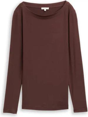 TOM TAILOR Damen Slim Fit Langarmshirt mit U-Boot-Ausschnitt, braun, Uni, Gr. XXL