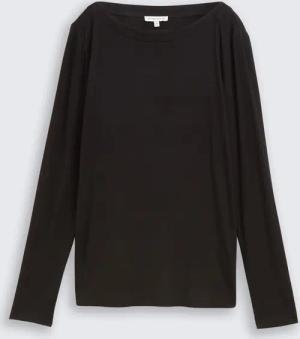 TOM TAILOR Damen Slim Fit Langarmshirt mit U-Boot-Ausschnitt, schwarz, Uni, Gr. XXXL