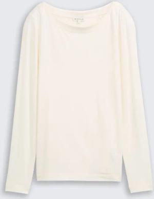 TOM TAILOR Damen Slim Fit Langarmshirt mit U-Boot-Ausschnitt, weiß, Uni, Gr. XL