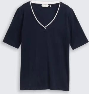 TOM TAILOR Damen Slim Fit T-Shirt mit V-Ausschnitt, blau, Uni, Gr. XXL