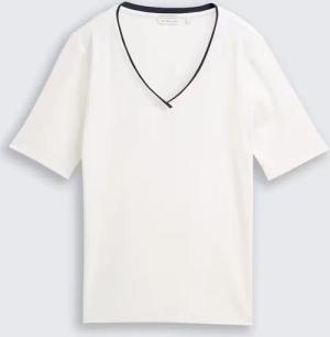 TOM TAILOR Damen Slim Fit T-Shirt mit V-Ausschnitt, weiß, Uni, Gr. XXL
