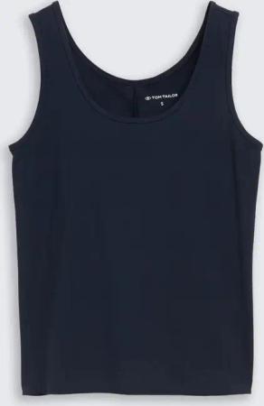 TOM TAILOR Damen Slim Fit Top mit Rundhalsausschnitt, blau, Uni, Gr. XXL