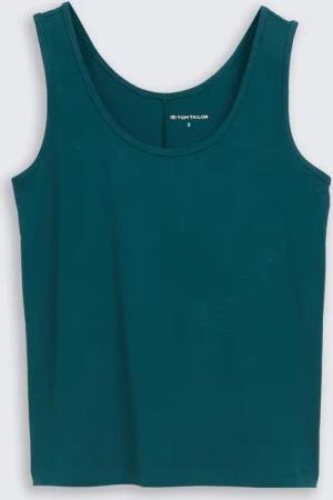 TOM TAILOR Damen Slim Fit Top mit Rundhalsausschnitt, grün, Uni, Gr. L