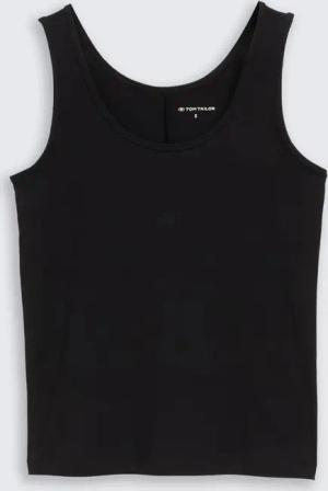 TOM TAILOR Damen Slim Fit Top mit Rundhalsausschnitt, schwarz, Uni, Gr. S