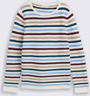 TOM TAILOR Damen Strickpullover aus Baumwolle, blau, Gestreift, Gr. L