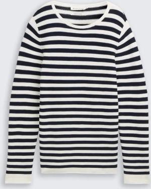 TOM TAILOR Damen Strickpullover aus Baumwolle, blau, Gestreift, Gr. XS