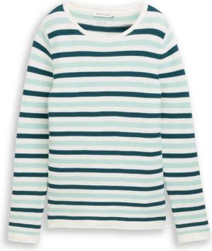 TOM TAILOR Damen Strickpullover aus Baumwolle, grün, Gestreift, Gr. M