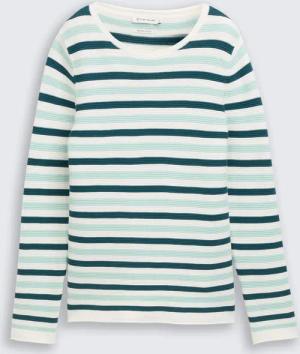 TOM TAILOR Damen Strickpullover aus Baumwolle, grün, Gestreift, Gr. S