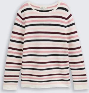 TOM TAILOR Damen Strickpullover aus Baumwolle, rosa, Gestreift, Gr. L