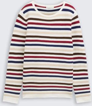 TOM TAILOR Damen Strickpullover aus Baumwolle, rot, Gestreift, Gr. L